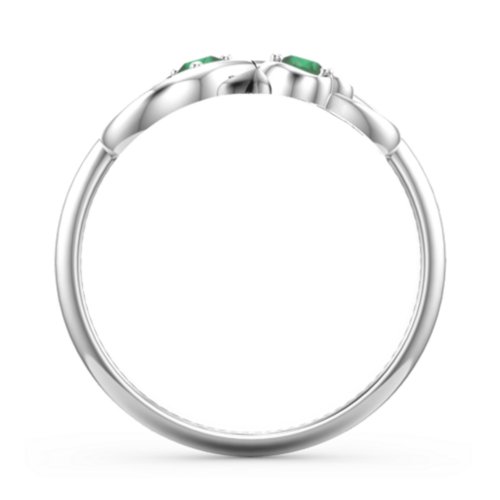Pair of Hearts Infinity Ring with Gemstones – Sterling Silver with Emerald