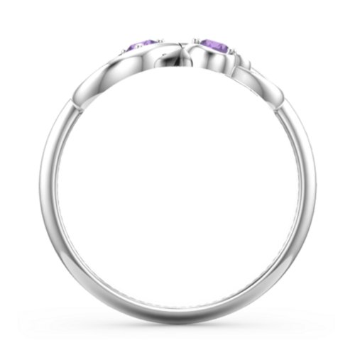 Pair of Hearts Infinity Ring with Gemstones – Sterling Silver with Amethyst