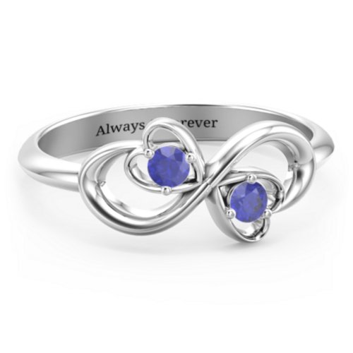 Pair of Hearts Infinity Ring with Gemstones – Sterling Silver with Blue Sapphire