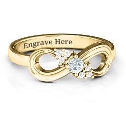 Solitaire Infinity Ring with Accents in 14K Solid Yellow Gold with Cubic Zirconia and Golden Yellow Premium Zirconia