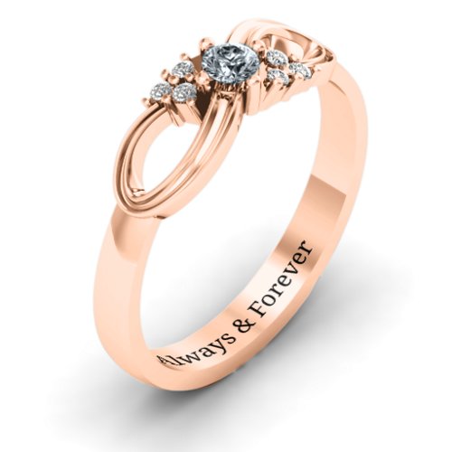 Solitaire Infinity Ring with Accents – 10K Rose Gold with Cubic Zirconia and White Premium Zirconia