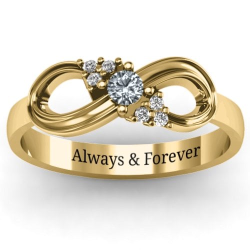 Solitaire Infinity Ring with Accents – 10K Yellow Gold with Cubic Zirconia and White Premium Zirconia
