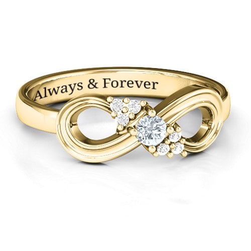 Solitaire Infinity Ring with Accents – 10K Yellow Gold with Cubic Zirconia and White Premium Zirconia