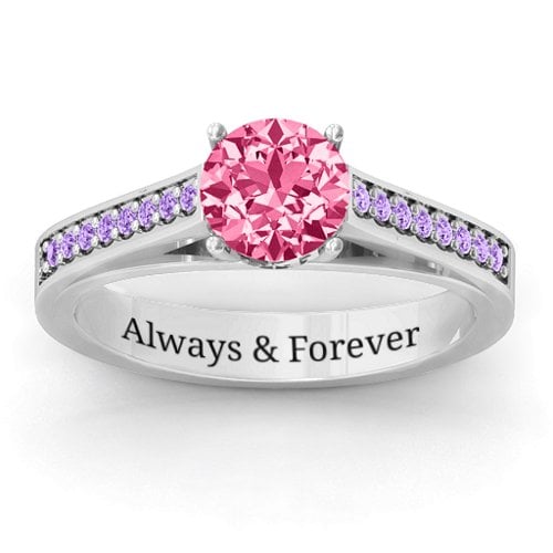 Large Round Solitaire Ring with Shoulder Accents
