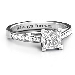 Princess Cut Ring with Shoulder Accents in 925 Sterling Silver with White Premium Zirconia