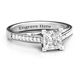 Princess Cut Ring with Shoulder Accents in 925 Sterling Silver