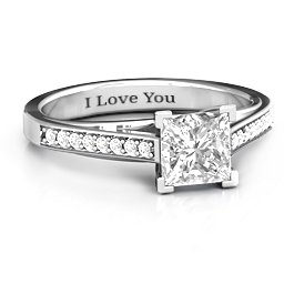 Princess Cut Ring with Shoulder Accents in 925 Sterling Silver with White Premium Zirconia