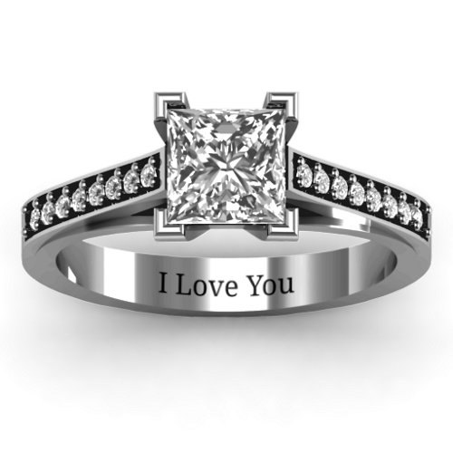 Princess Cut Ring with Shoulder Accents – Sterling Silver with White Premium Zirconia