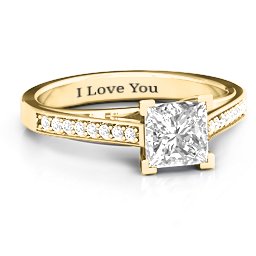 Princess Cut Ring with Shoulder Accents in 10K Solid Yellow Gold with White Premium Zirconia