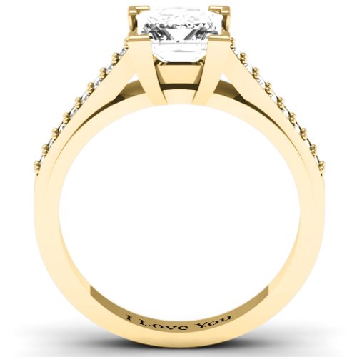 Princess Cut Ring with Shoulder Accents – 10K Yellow Gold with White Premium Zirconia