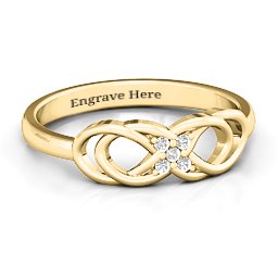 Infinity Knot Ring with Accents in 14K Solid Yellow Gold with White Premium Zirconia