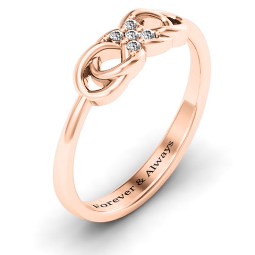 Infinity Knot Ring with Accents – 10K Rose Gold with White Premium Zirconia