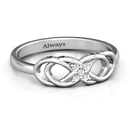 Infinity Knot Ring with Accents in 925 Sterling Silver with White Premium Zirconia