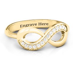 Infinity Ring with Single Accent Row in 10K Solid Yellow Gold with White Premium Zirconia