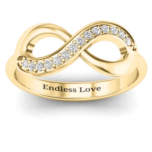 Infinity Ring with Single Accent Row – 10K Yellow Gold with White Premium Zirconia