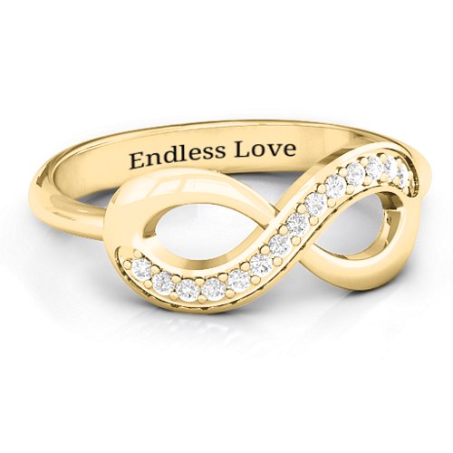 Infinity Ring with Single Accent Row – 10K Yellow Gold with White Premium Zirconia