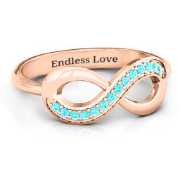 Infinity Ring with Single Accent Row in 10K Solid Rose Gold with Mint Premium Zirconia