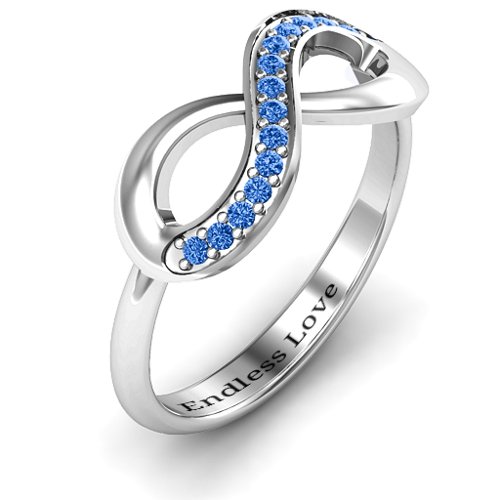 Infinity Ring with Single Accent Row – Sterling Silver with Fancy Blue Premium Zirconia