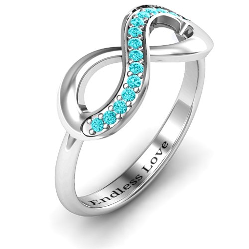 Infinity Ring with Single Accent Row – Sterling Silver with Mint Premium Zirconia
