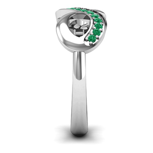 Infinity Ring with Single Accent Row – Sterling Silver with Green Premium Zirconia