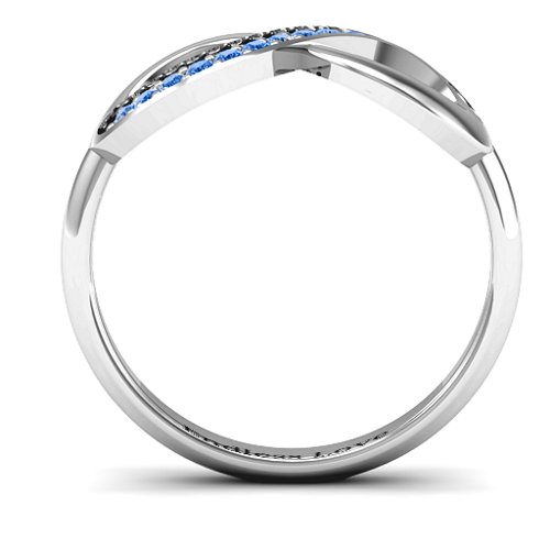 Infinity Ring with Single Accent Row – Sterling Silver with Fancy Blue Premium Zirconia