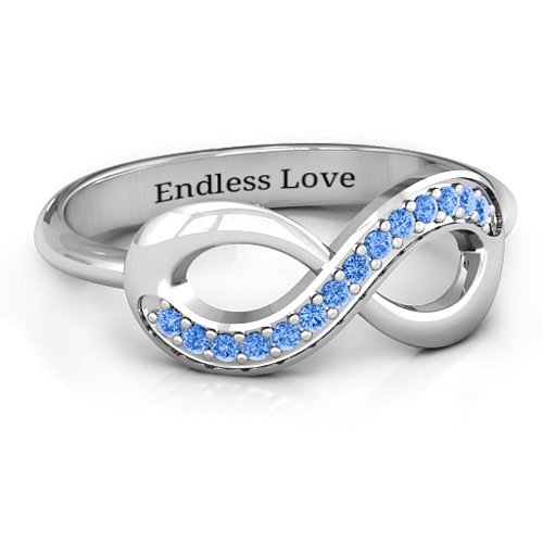 Infinity Ring with Single Accent Row – Sterling Silver with Fancy Blue Premium Zirconia