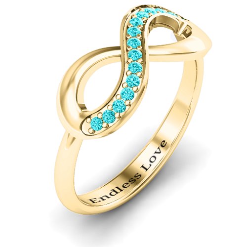 Infinity Ring with Single Accent Row – 10K Yellow Gold with Mint Premium Zirconia