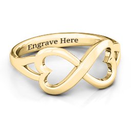 Simple Double Heart Infinity Ring in 14K Solid Yellow Gold