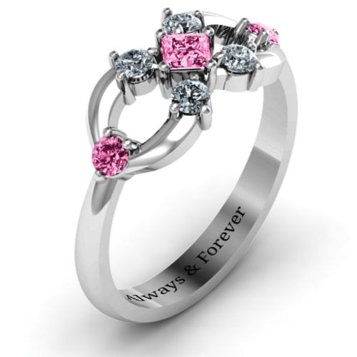 Princess Centre Infinity Ring – 10K White Gold with Pink Tourmaline and Cubic Zirconia