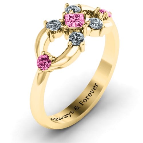 Princess Centre Infinity Ring – 10K Yellow Gold with Pink Tourmaline and Cubic Zirconia
