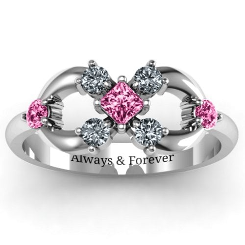 Princess Centre Infinity Ring – 10K White Gold with Pink Tourmaline and Cubic Zirconia