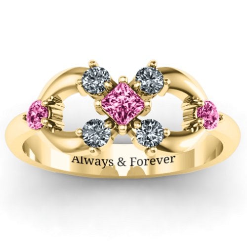 Princess Centre Infinity Ring – 10K Yellow Gold with Pink Tourmaline and Cubic Zirconia