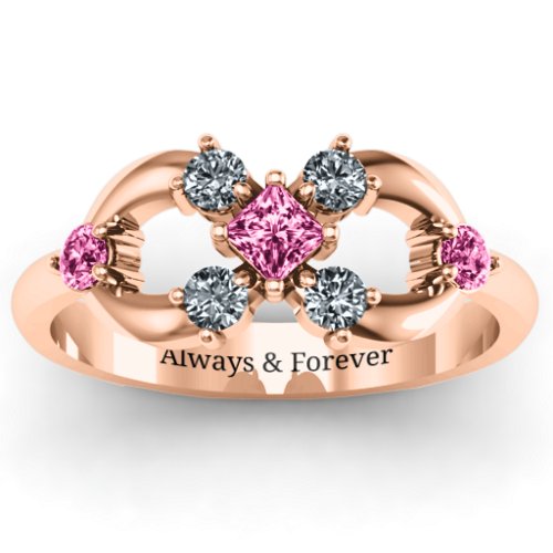 Princess Centre Infinity Ring – 10K Rose Gold with Pink Tourmaline and Cubic Zirconia