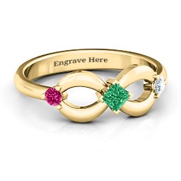 Princess Infinity Ring in 10K Solid Yellow Gold with Emerald, Ruby, and Cubic Zirconia