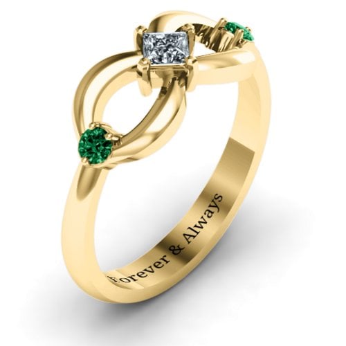 Princess Infinity Ring – 10K Yellow Gold with Cubic Zirconia and Emerald