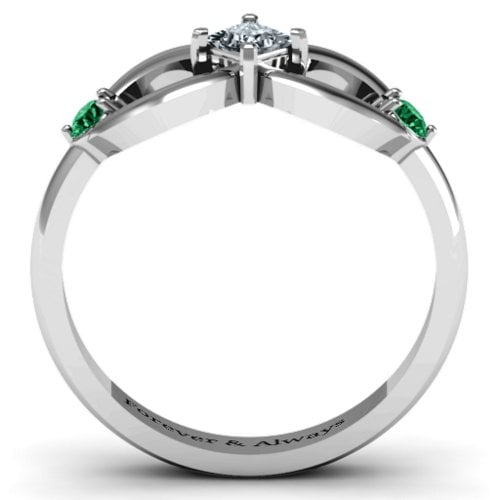 Princess Infinity Ring – 10K White Gold with Cubic Zirconia and Emerald