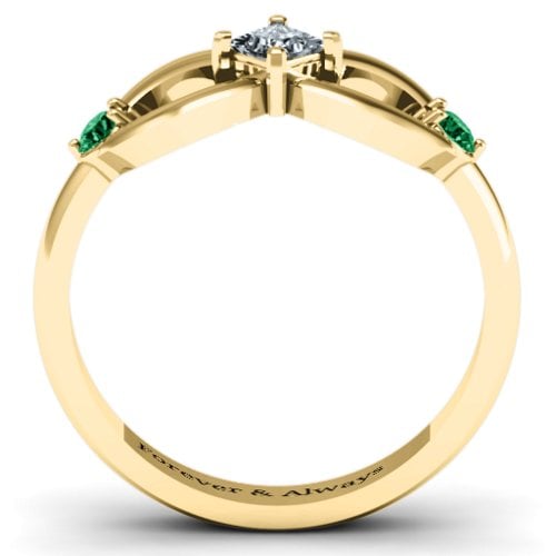 Princess Infinity Ring – 10K Yellow Gold with Cubic Zirconia and Emerald