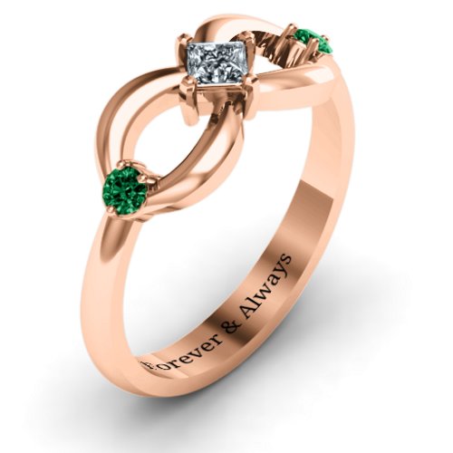 Princess Infinity Ring – 10K Rose Gold with Cubic Zirconia and Emerald