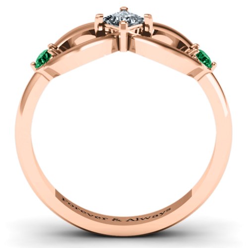 Princess Infinity Ring – 10K Rose Gold with Cubic Zirconia and Emerald