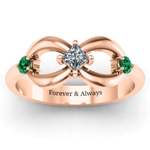 Princess Infinity Ring – 10K Rose Gold with Cubic Zirconia and Emerald