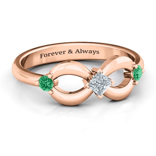 Princess Infinity Ring – 10K Rose Gold with Cubic Zirconia and Emerald