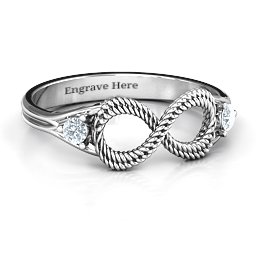 Braided Infinity Ring with Two Stones in 925 Sterling Silver with Cubic Zirconia