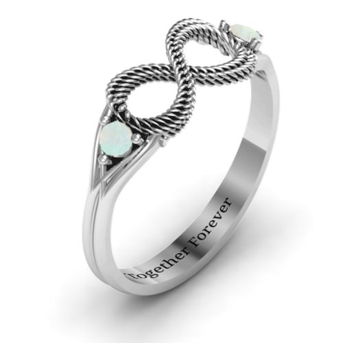Braided Infinity Ring with Two Stones – Sterling Silver with Opal