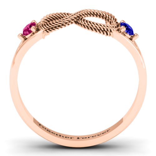 Braided Infinity Ring with Two Stones – 10K Rose Gold with Ruby and Blue Sapphire
