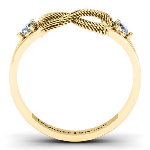 Braided Infinity Ring with Two Stones – 10K Yellow Gold with Cubic Zirconia