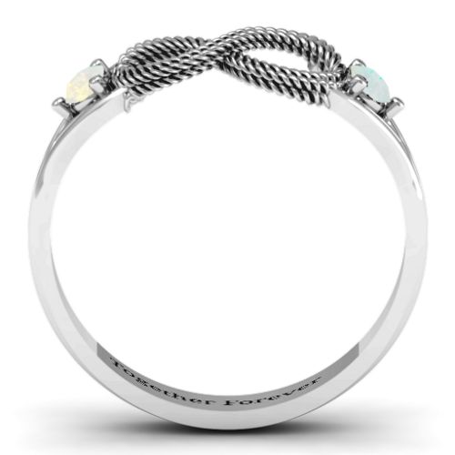 Braided Infinity Ring with Two Stones – Sterling Silver with Opal