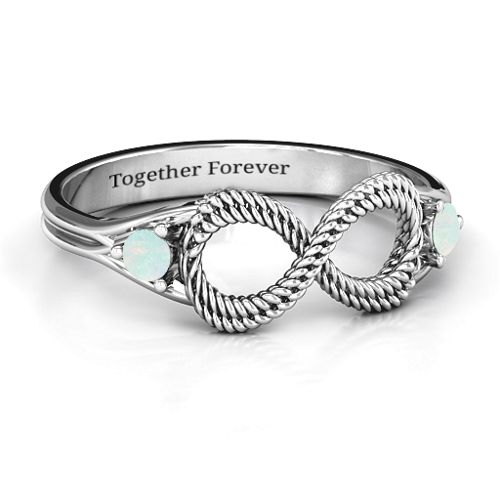 Braided Infinity Ring with Two Stones – Sterling Silver with Opal