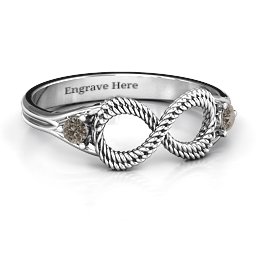 Braided Infinity Ring with Two Stones in 925 Sterling Silver with Smokey Quartz