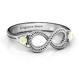 Braided Infinity Ring with Two Stones in 925 Sterling Silver with Peridot