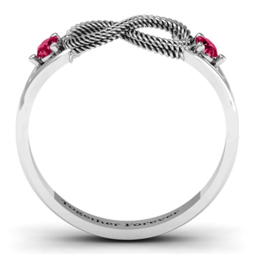 Braided Infinity Ring with Two Stones – Sterling Silver with Ruby